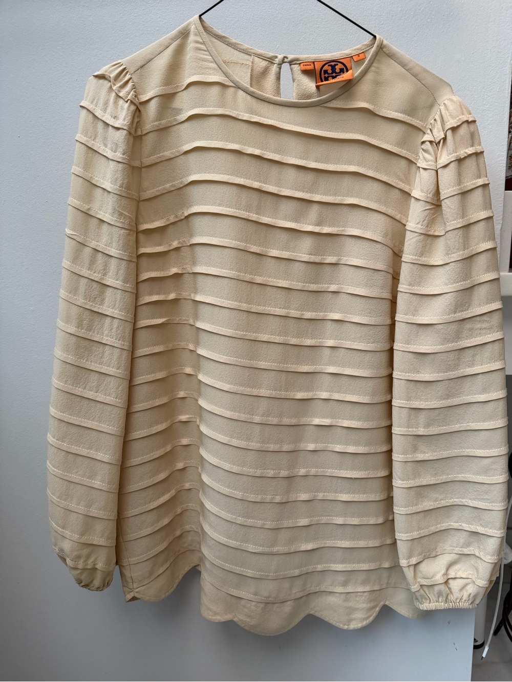 Tory Burch Cream Layered-Stripe Long-Sleeve Top